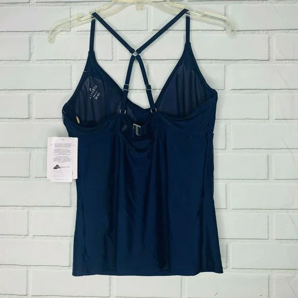 NEW Athleta tankini top Cross Back navy blue racerback swimsuit 36 B C women - Picture 3 of 10